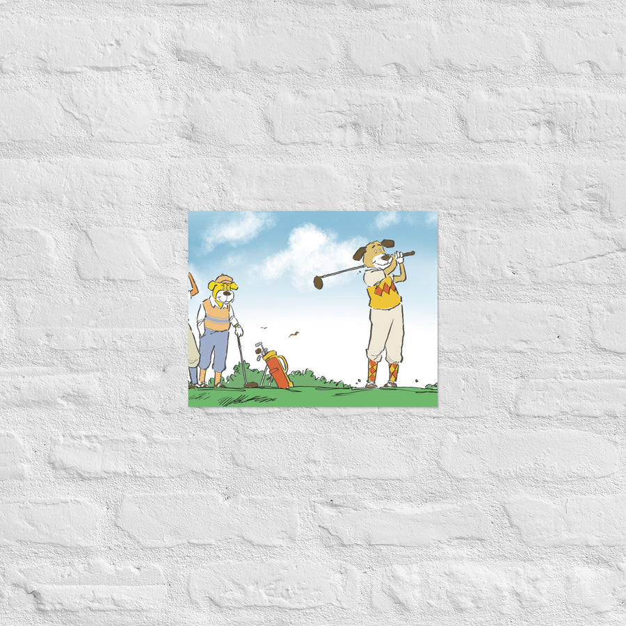 Golfing Dogs Landscape - Poster