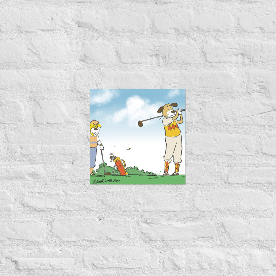 Golfing Dogs Landscape - Poster