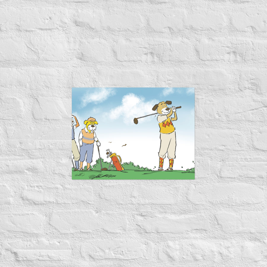 Golfing Dogs Landscape - Poster