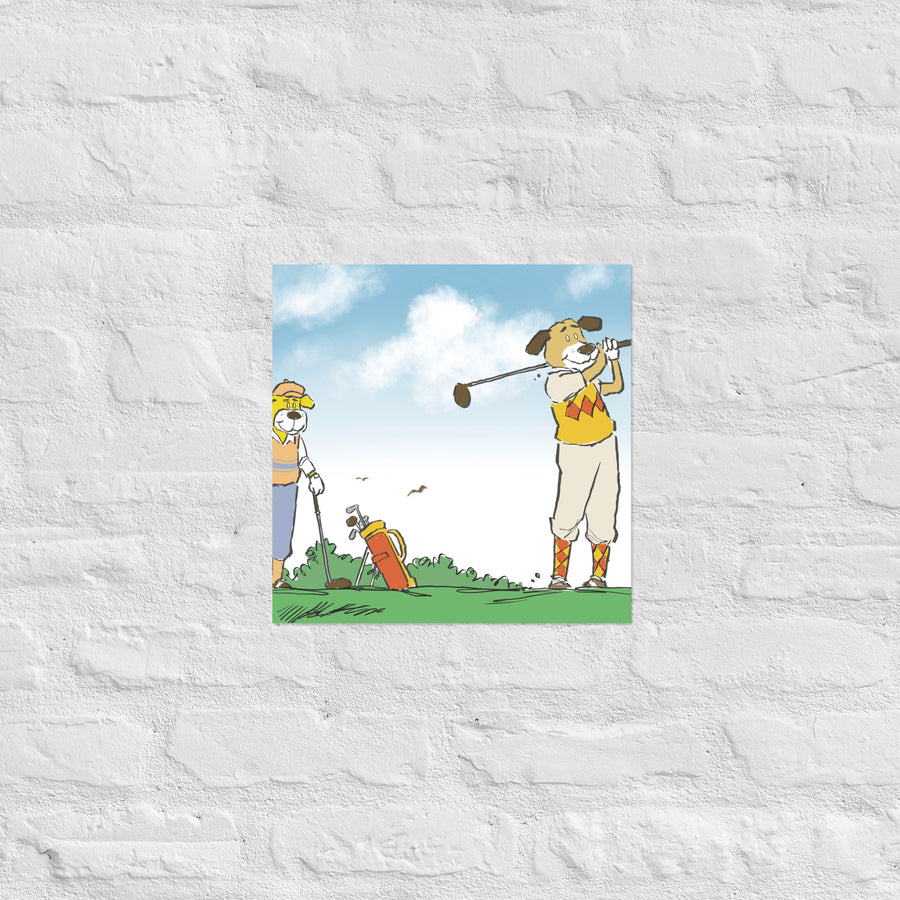 Golfing Dogs Landscape - Poster