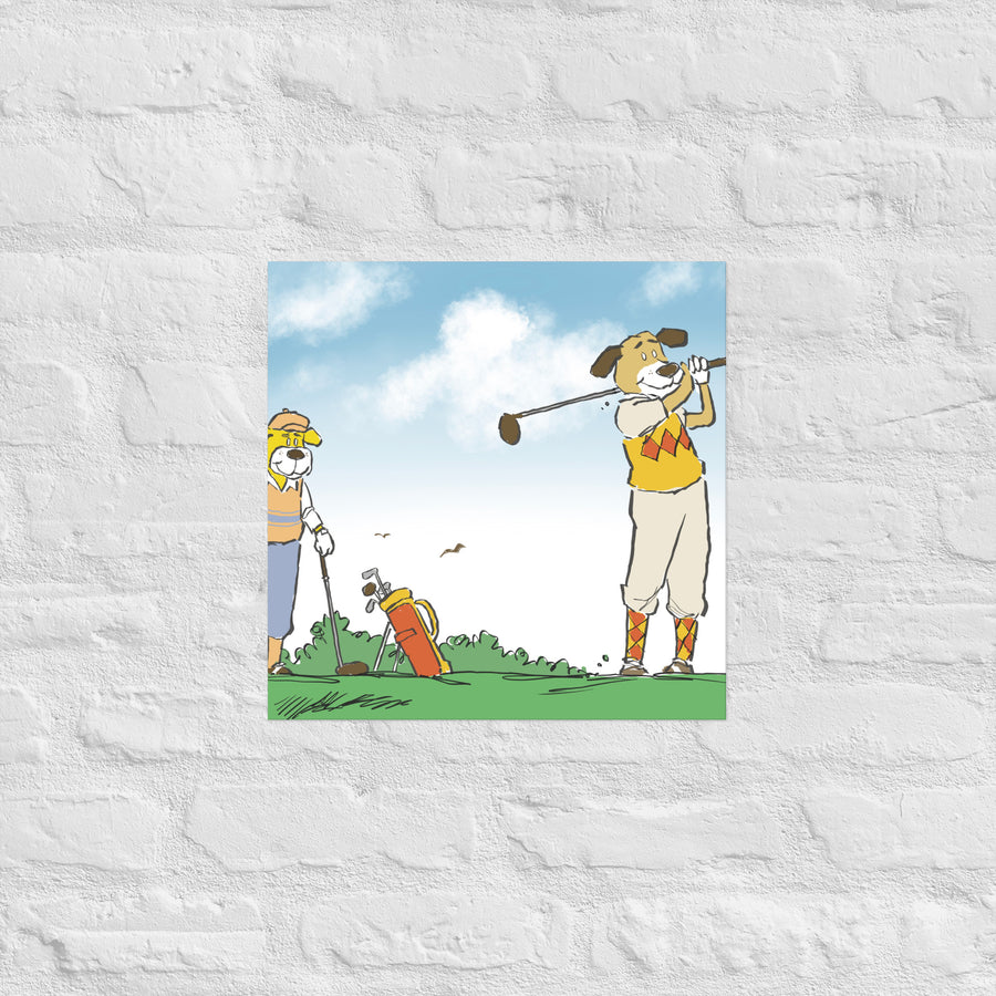 Golfing Dogs Landscape - Poster