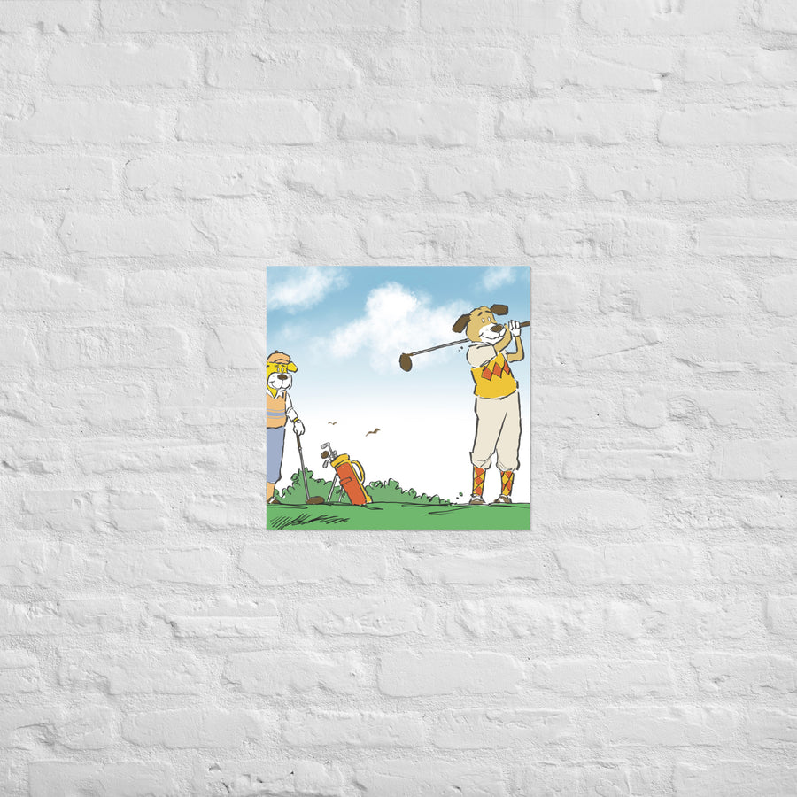 Golfing Dogs Landscape - Poster