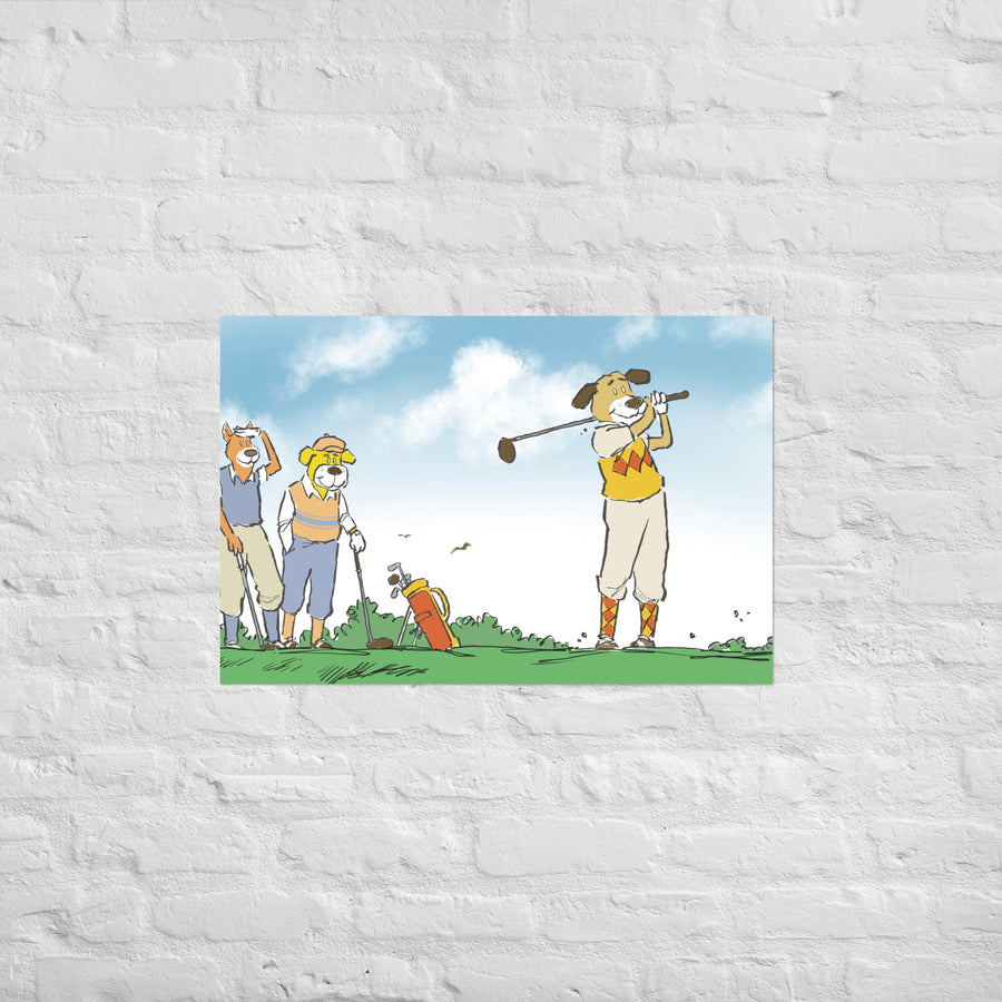 Golfing Dogs Landscape - Poster