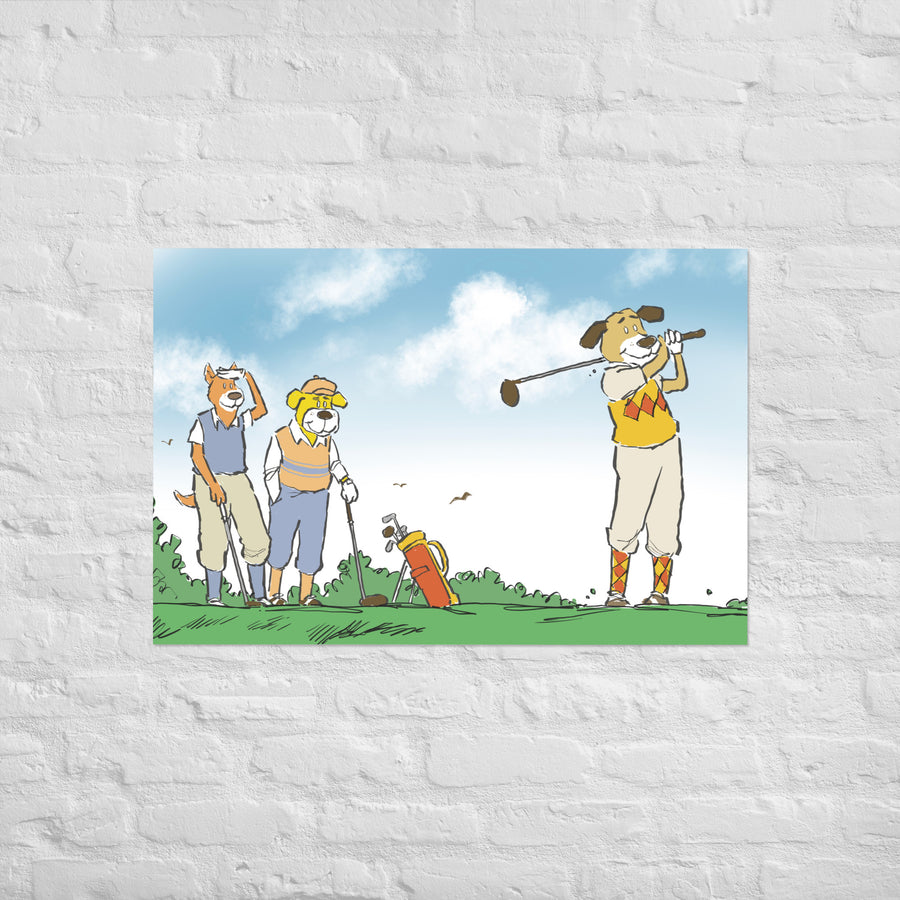 Golfing Dogs Landscape - Poster