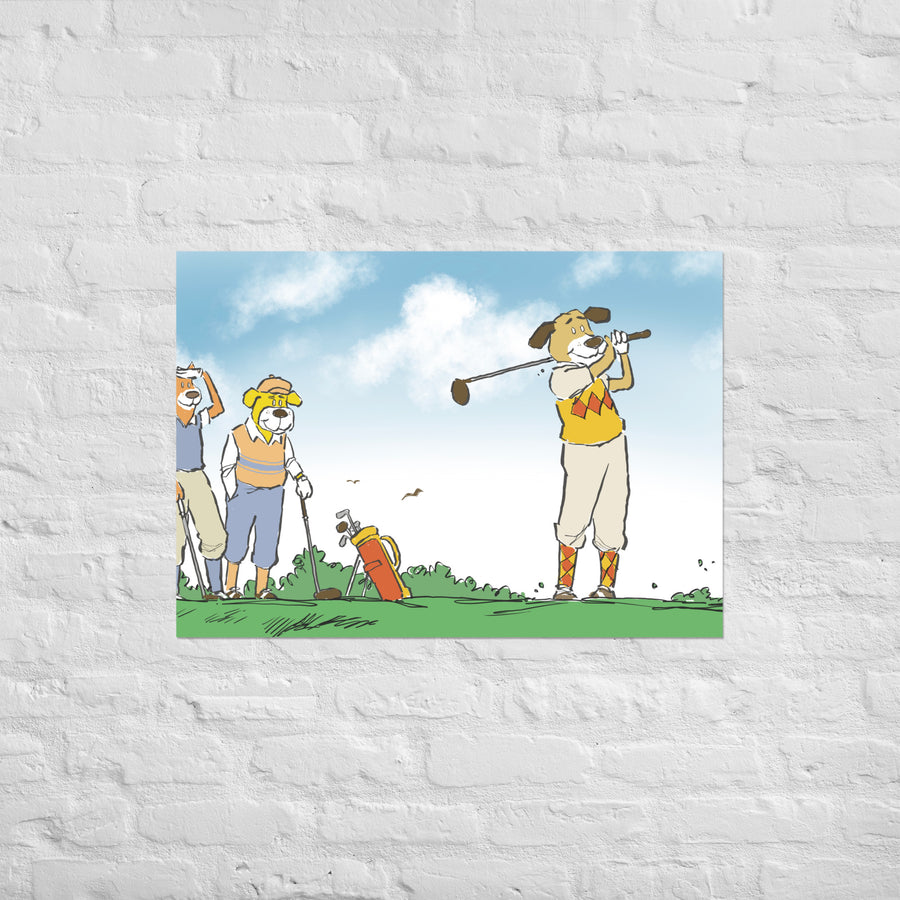 Golfing Dogs Landscape - Poster