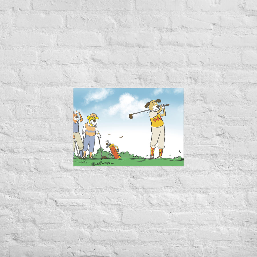 Golfing Dogs Landscape - Poster