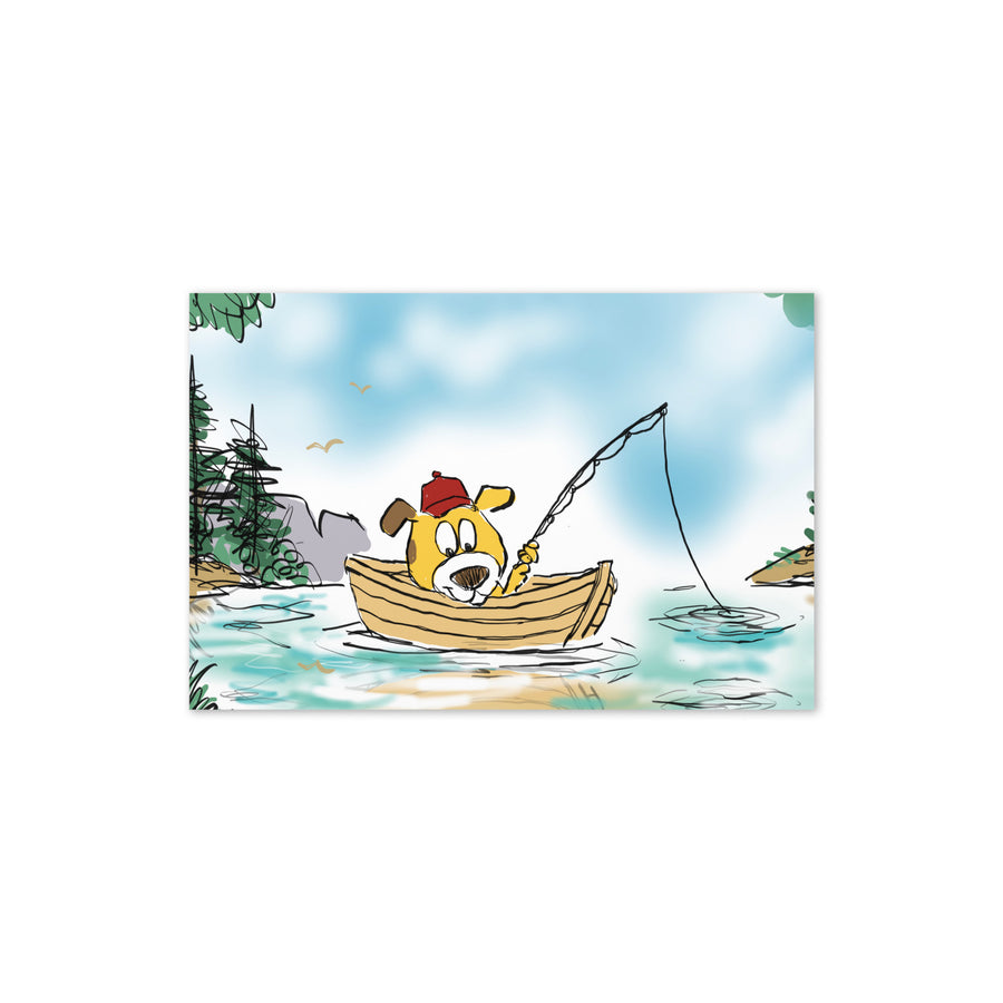 Dog Gone Fishing Portrait - Greeting Card