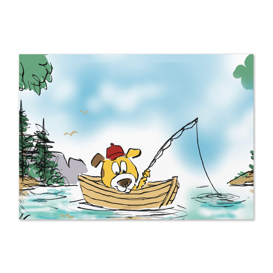 Dog Gone Fishing Portrait - Greeting Card