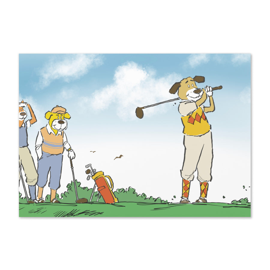 Golfing Dogs Landscape - Greeting Card