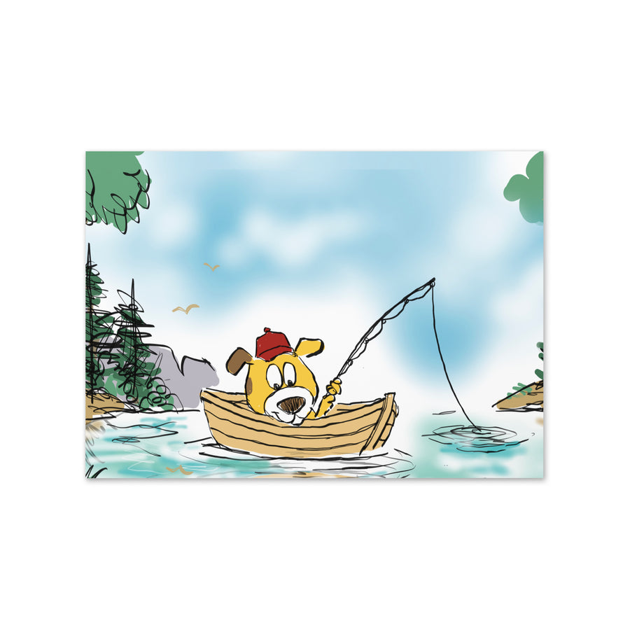 Dog Gone Fishing Portrait - Greeting Card