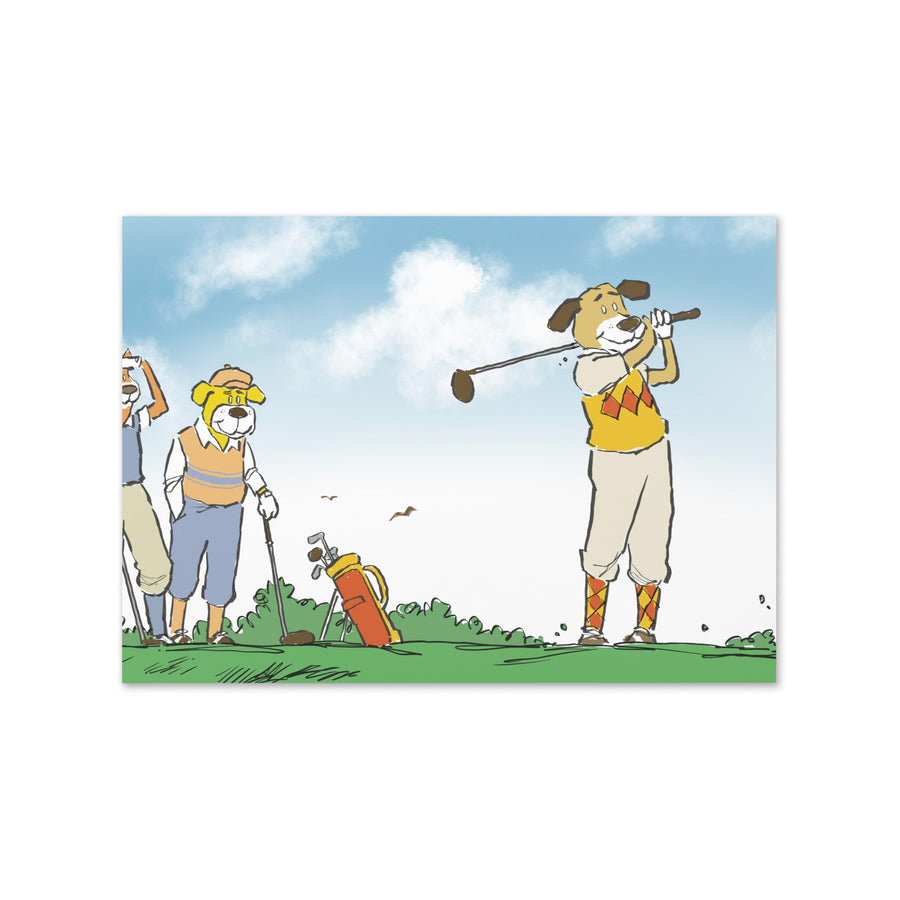 Golfing Dogs Landscape - Greeting Card