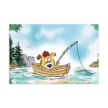 Dog Gone Fishing Portrait - Standard Postcard