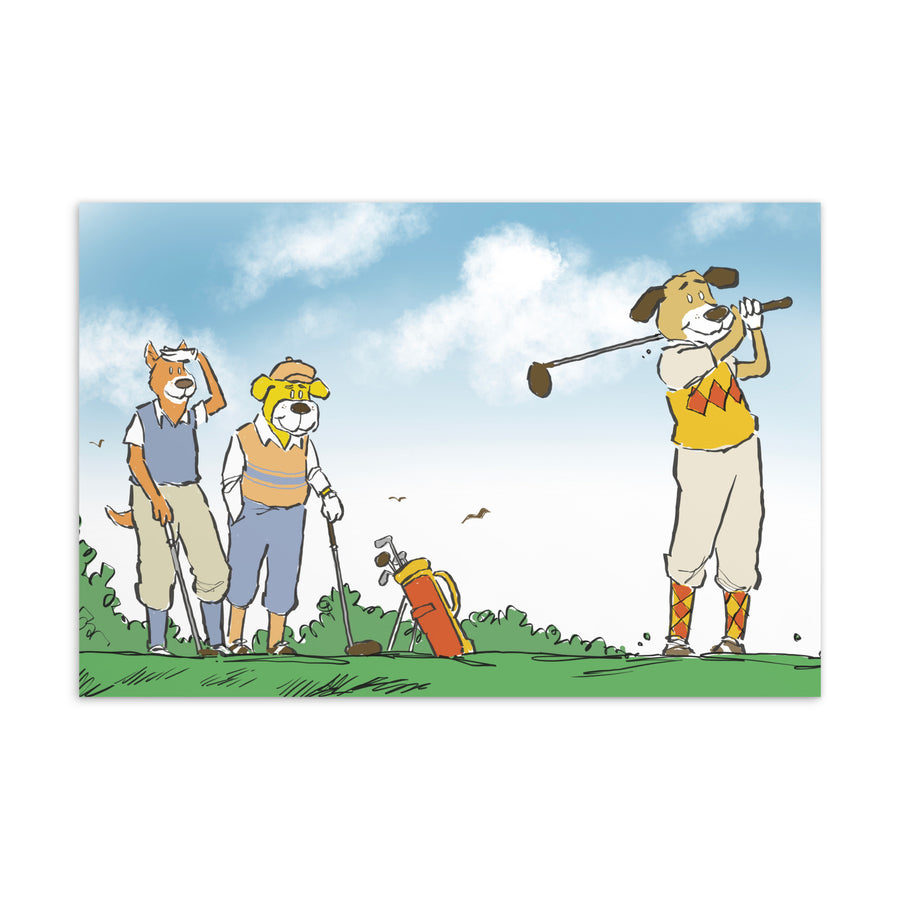 Golfing Dogs Landscape - Standard Postcard